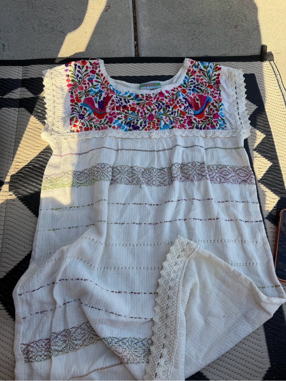 White Embroidered Midi Dress with Colorful Floral Yoke Nativa